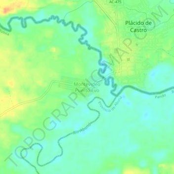 Topografisk kort Montevideo Puerto Evo, højde, terræn