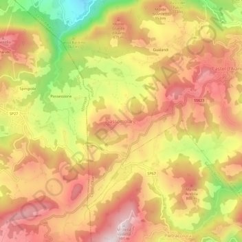 Topografisk kort Sassomolare, højde, terræn