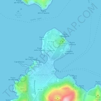 Topografisk kort Vulcanello, højde, terræn