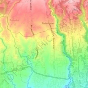 Topografisk kort Sidan, højde, terræn