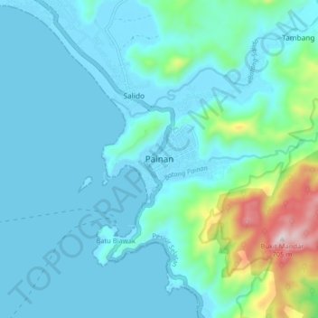 Topografisk kort Painan, højde, terræn