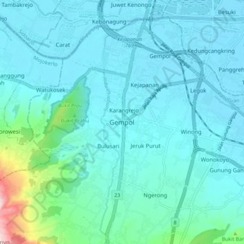 Topografisk kort Gempol, højde, terræn