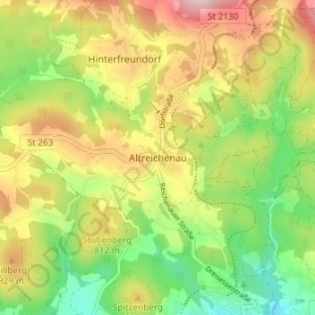 Topografisk kort Altreichenau, højde, terræn