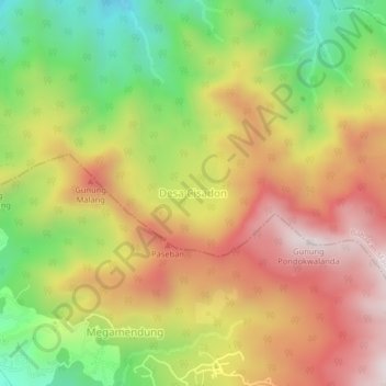 Topografisk kort Desa Cisadon, højde, terræn