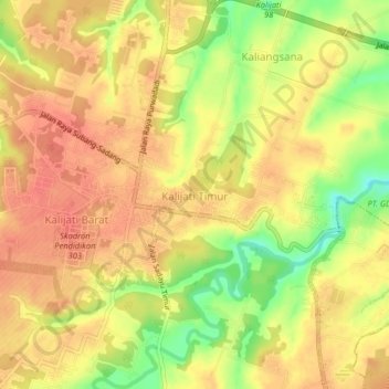 Topografisk kort Kalijati Timur, højde, terræn