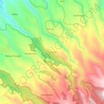 Topografisk kort Penang, højde, terræn