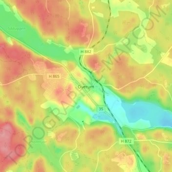Topografisk kort Överum, højde, terræn