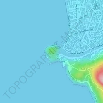 Topografisk kort Gunung Padang, højde, terræn