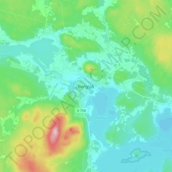 Topografisk kort Bergsjö, højde, terræn