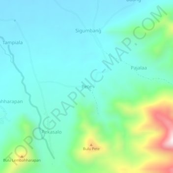 Topografisk kort Pete, højde, terræn
