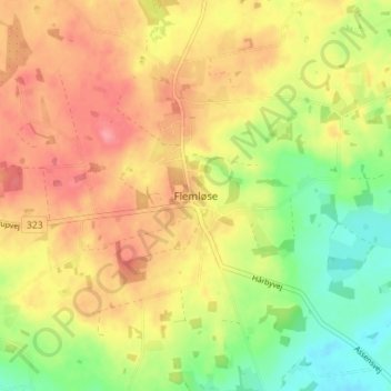 Topografisk kort Flemløse, højde, terræn