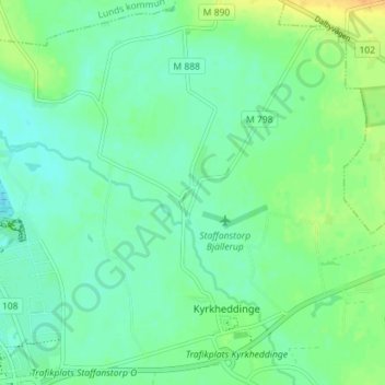 Topografisk kort Stora Bjällerup, højde, terræn