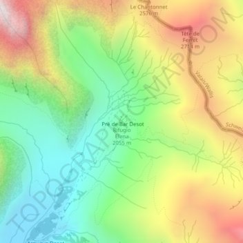 Topografisk kort Rifugio Elena, højde, terræn