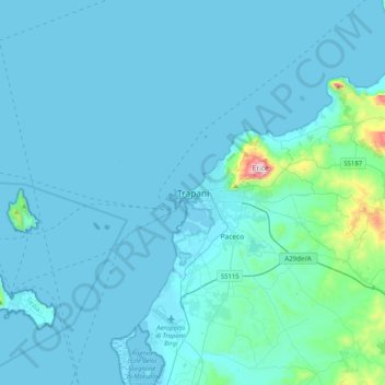 Topografisk kort Trapani, højde, terræn