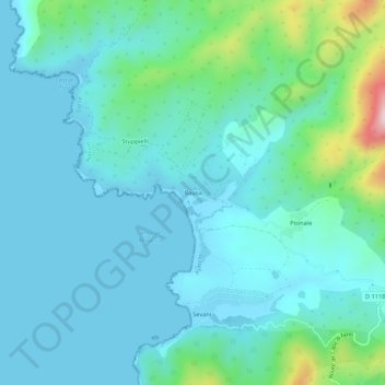 Topografisk kort Bausa, højde, terræn