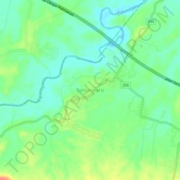 Topografisk kort Bantarwaru, højde, terræn