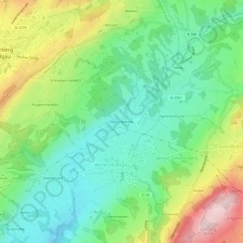 Topografisk kort Obere Weberei, højde, terræn