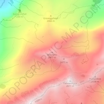 Topografisk kort Grauspitz, højde, terræn