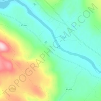 Topografisk kort Nybyn, højde, terræn