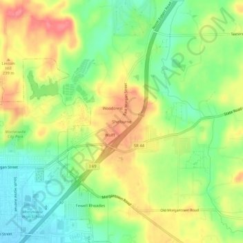 Topografisk kort Shelburne, højde, terræn