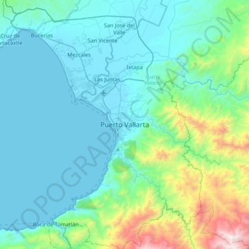 Topografisk kort Puerto Vallarta, højde, terræn