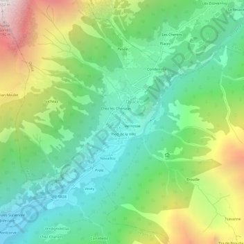 Topografisk kort Veyne, højde, terræn