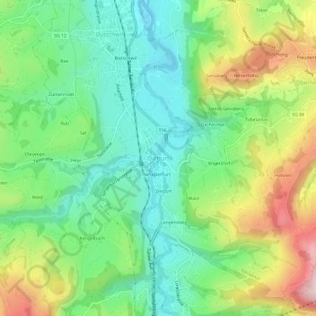 Topografisk kort Dietfurt, højde, terræn
