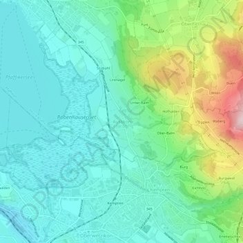 Topografisk kort Auslikon, højde, terræn