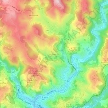 Topografisk kort Le Rodarel, højde, terræn