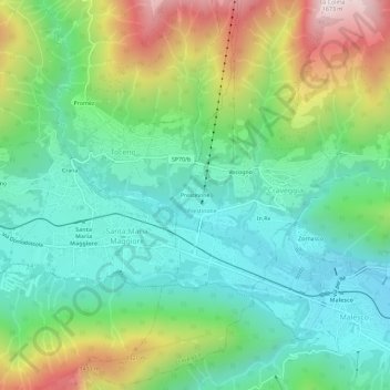 Topografisk kort Prestinone, højde, terræn