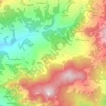Topografisk kort Comineto, højde, terræn
