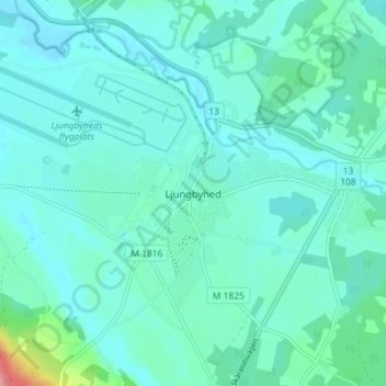 Topografisk kort Ljungbyhed, højde, terræn