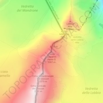 Topografisk kort Punta Giovanni Paolo II, højde, terræn