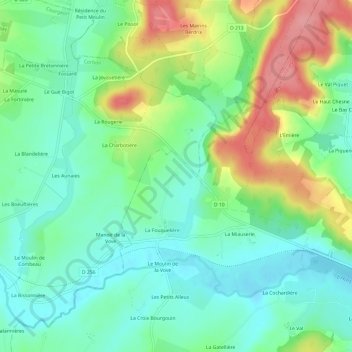 Topografisk kort Le Verger, højde, terræn