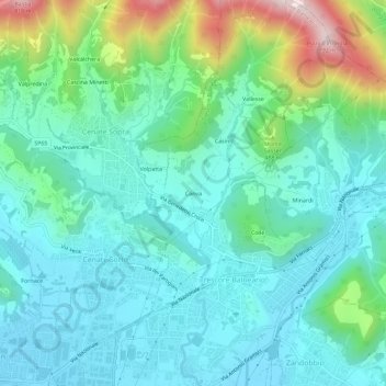 Topografisk kort Canva, højde, terræn