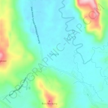 Topografisk kort Tompo, højde, terræn