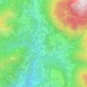 Topografisk kort Bagnella, højde, terræn