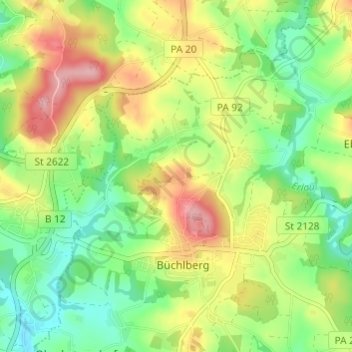 Topografisk kort Josefsheim, højde, terræn