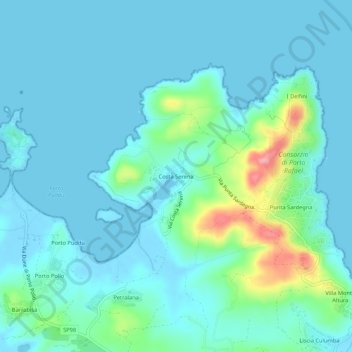Topografisk kort Costa Serena, højde, terræn