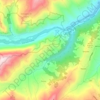 Topografisk kort Poiano, højde, terræn