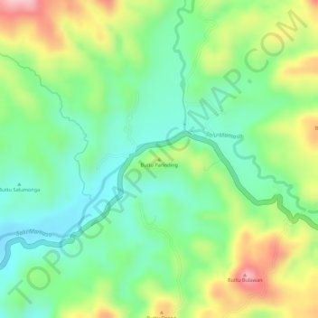Topografisk kort Buttu Parinding, højde, terræn