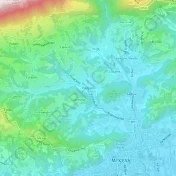 Topografisk kort Vallonara, højde, terræn