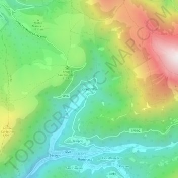 Topografisk kort Vallestretta, højde, terræn