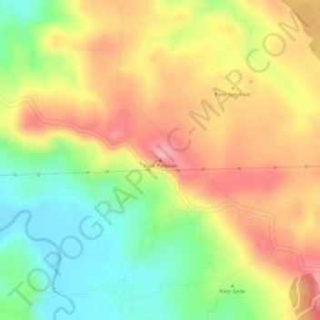 Topografisk kort Pasir Paniisan, højde, terræn
