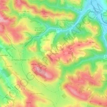Topografisk kort Le Pouget, højde, terræn