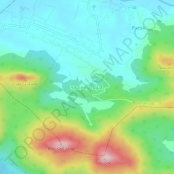 Topografisk kort Benteng Gajah, højde, terræn