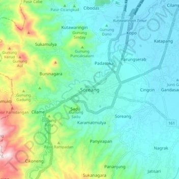 Topografisk kort Soreang, højde, terræn
