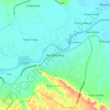 Topografisk kort Bangkinang, højde, terræn