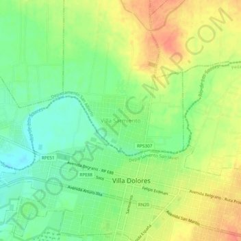 Topografisk kort Villa Sarmiento, højde, terræn