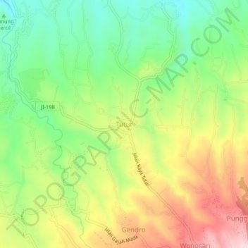 Topografisk kort Tutur, højde, terræn